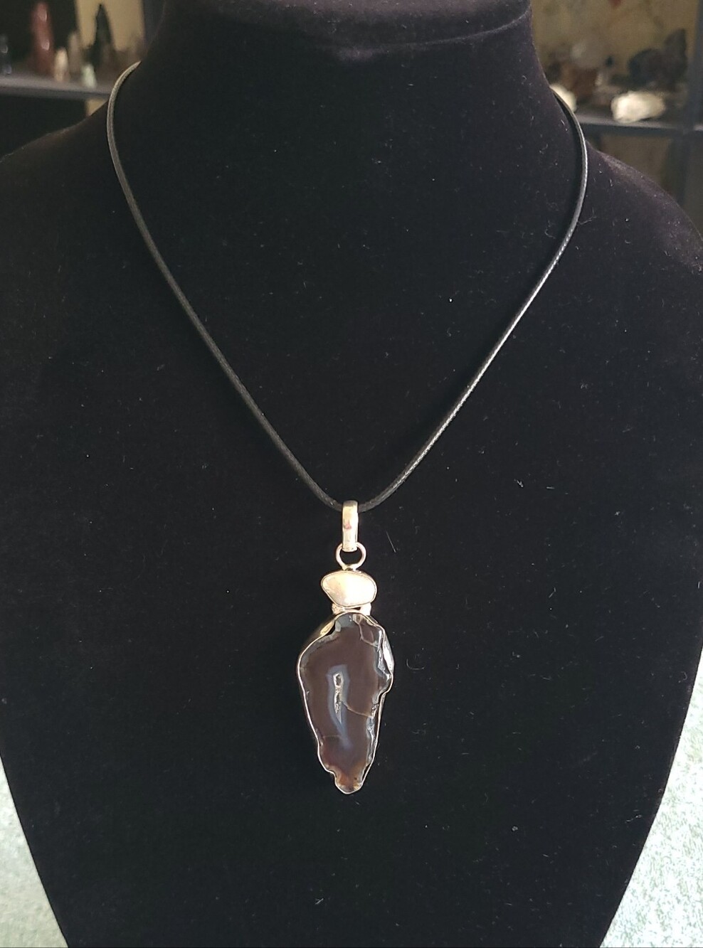 Black Agate In Sterling Pendant Necklace